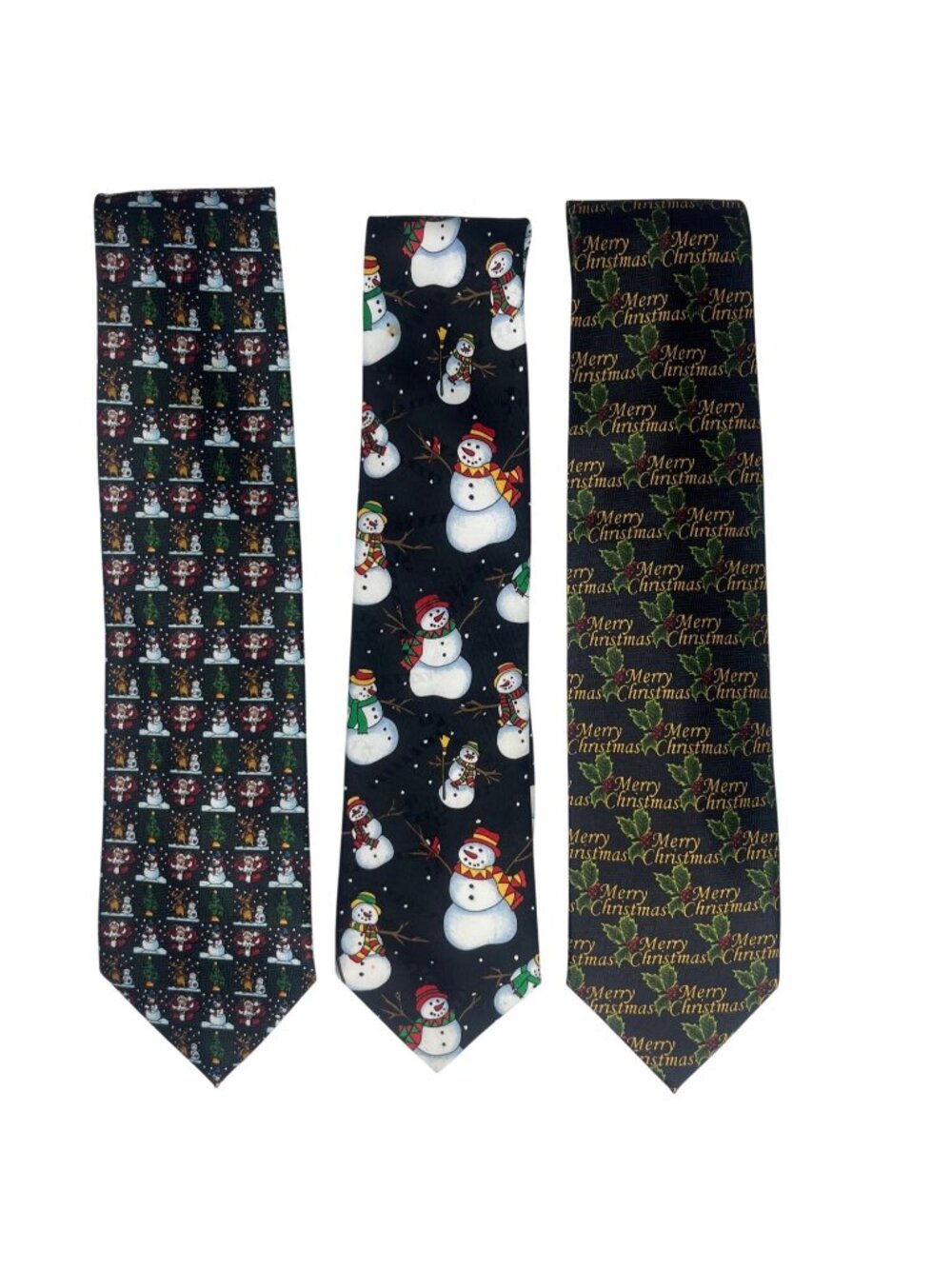 Set Of 3 Christmas Themed Ties Snowman Merry Christmas Festive
